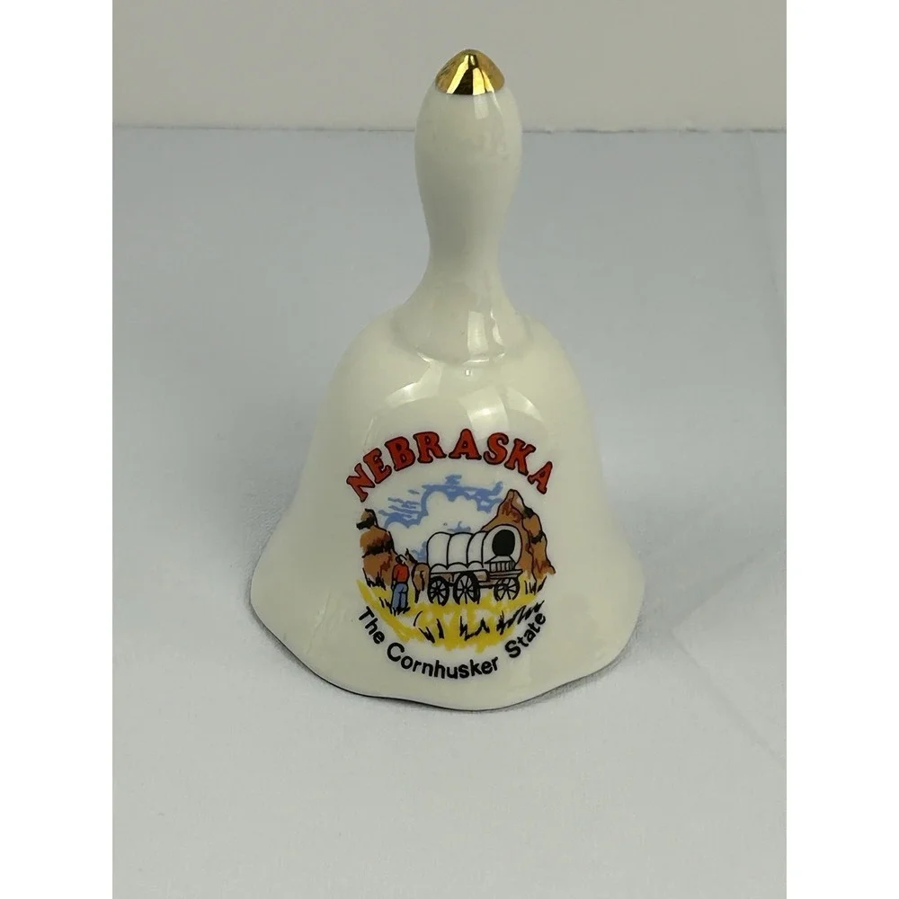 Vintage Nebraska The Cornhusker State Souvenir Porcelain Bell Wagon Travel Decor